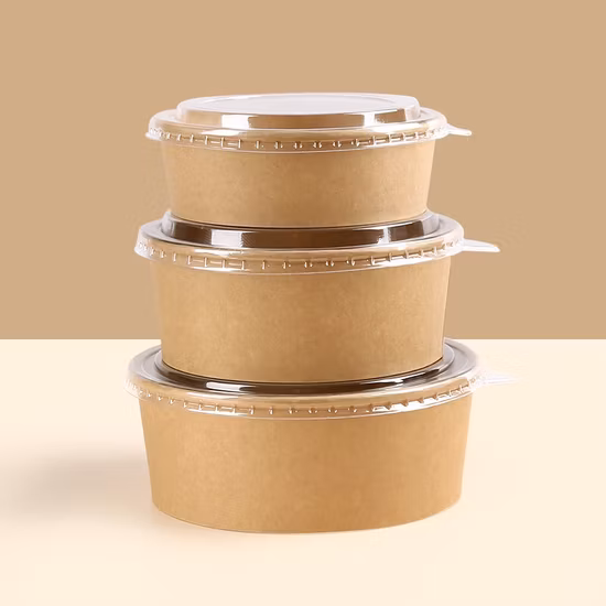 Biodegradable Fruit Salad Paper Bowl Disposable Kraft Paper Salad Bowl