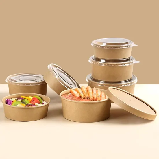 Biodegradable Fruit Salad Paper Bowl Disposable Kraft Paper Salad Bowl