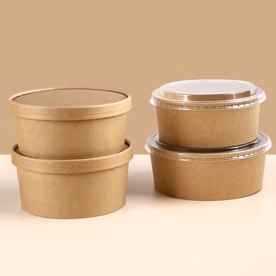 Biodegradable Fruit Salad Paper Bowl Disposable Kraft Paper Salad Bowl